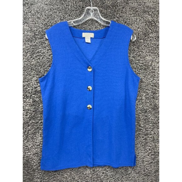 Express Tricot Vest Sweater Womens Large Blue Knit Slit V Neck Button Front - Picture 3 of 13